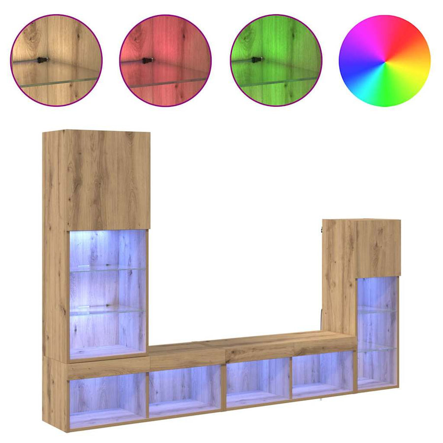 TV Wandmeubels Wandgemonteerd 4 pcs Artisan Eiken Bewerkt hout