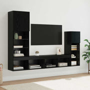 TV meubel 4-delig zwart eiken bewerkt hout