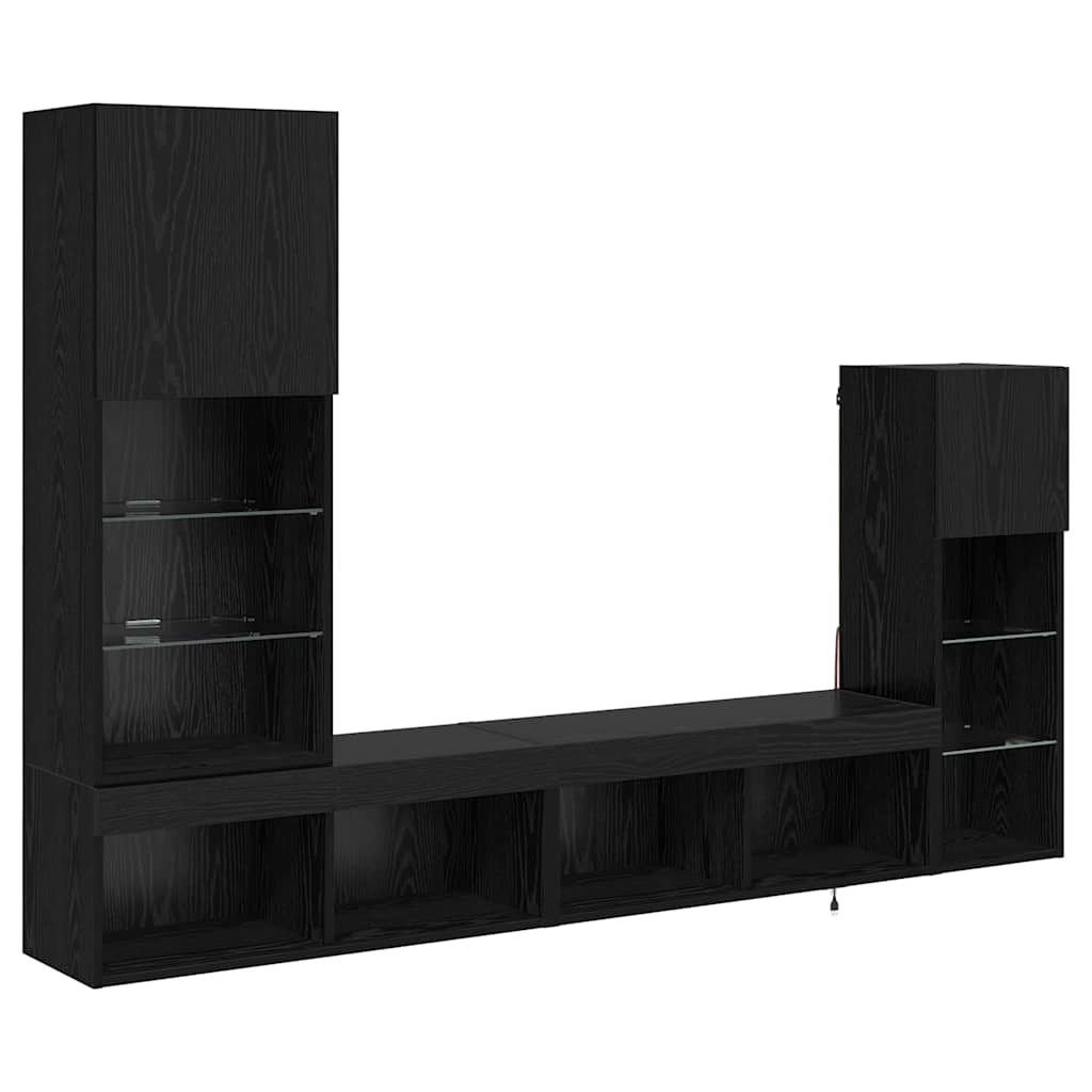 TV Wandmeubels Wandgemonteerd 4 pcs Zwart Eiken Bewerkt hout