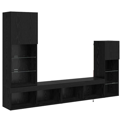 TV Wandmeubels Wandgemonteerd 4 pcs Zwart Eiken Bewerkt hout