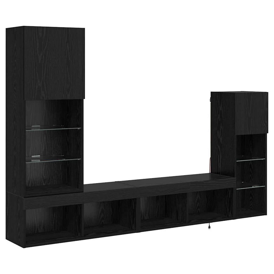 TV Wandmeubels Wandgemonteerd 4 pcs Zwart Eiken Bewerkt hout