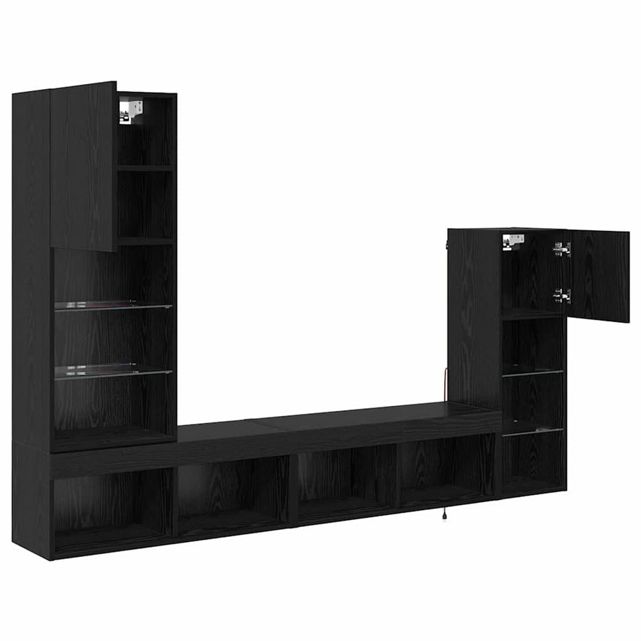 TV Wandmeubels Wandgemonteerd 4 pcs Zwart Eiken Bewerkt hout