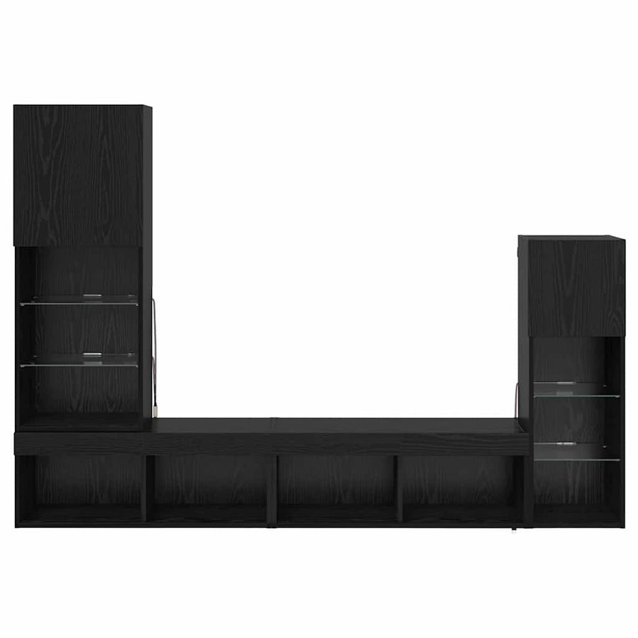 TV Wandmeubels Wandgemonteerd 4 pcs Zwart Eiken Bewerkt hout