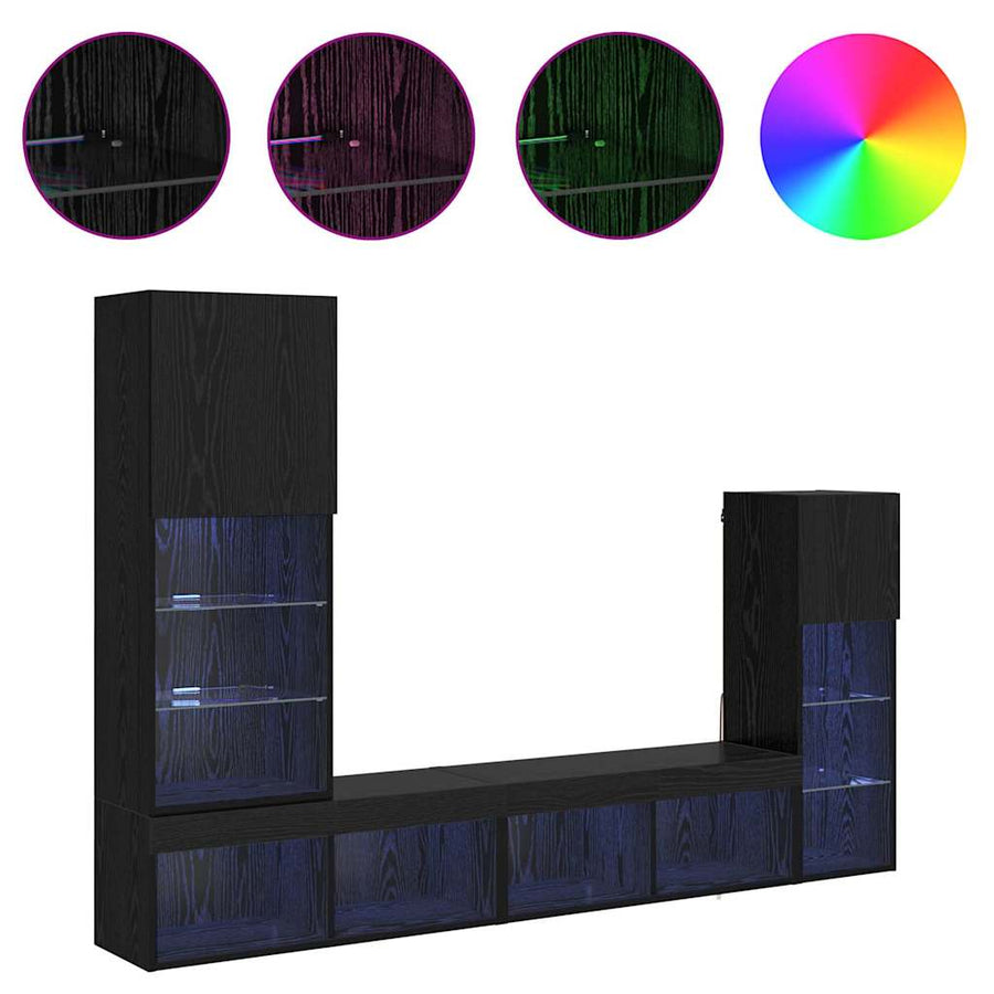 TV Wandmeubels Wandgemonteerd 4 pcs Zwart Eiken Bewerkt hout