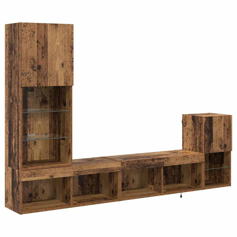 TV Wandmeubels met LED-striplichten Oud Hout Bewerkt hout