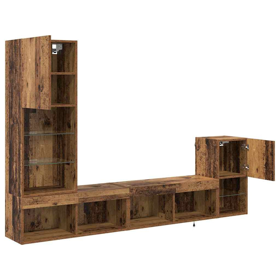 TV Wandmeubels met LED-striplichten Oud Hout Bewerkt hout