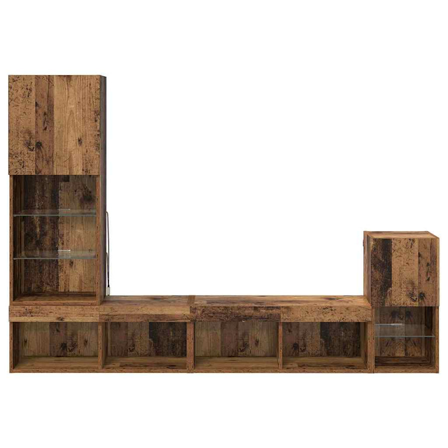 TV Wandmeubels met LED-striplichten Oud Hout Bewerkt hout