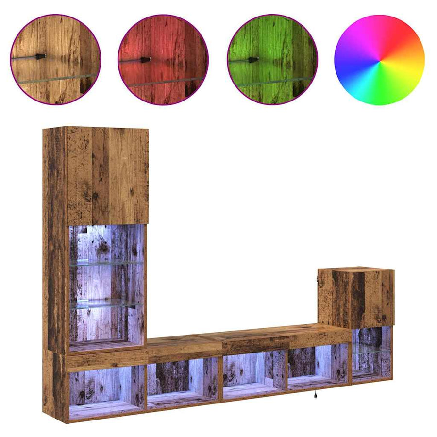 TV Wandmeubels met LED-striplichten Oud Hout Bewerkt hout