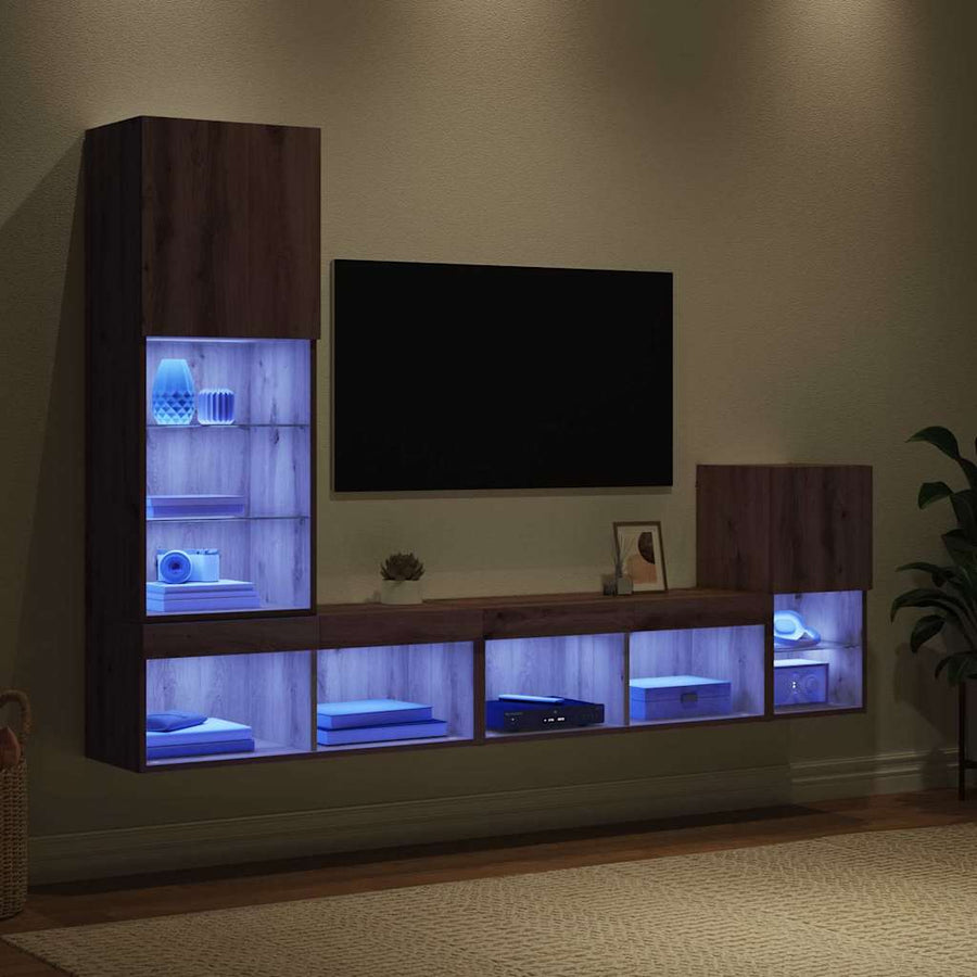 TV Wandmeubels met LED-striplichten Artisan Eiken Bewerkt hout