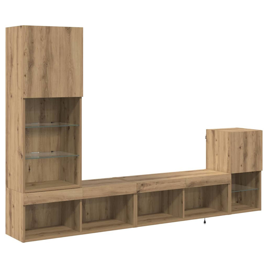 TV Wandmeubels met LED-striplichten Artisan Eiken Bewerkt hout