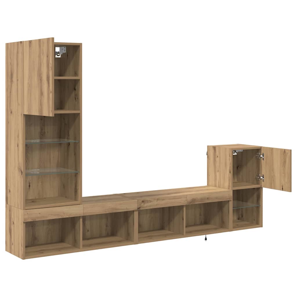 TV Wandmeubels met LED-striplichten Artisan Eiken Bewerkt hout