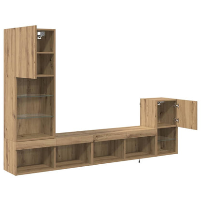 TV Wandmeubels met LED-striplichten Artisan Eiken Bewerkt hout