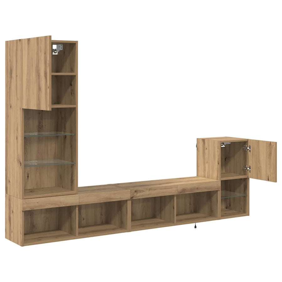TV Wandmeubels met LED-striplichten Artisan Eiken Bewerkt hout