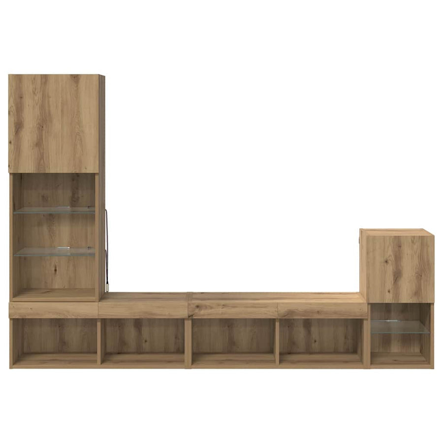 TV Wandmeubels met LED-striplichten Artisan Eiken Bewerkt hout