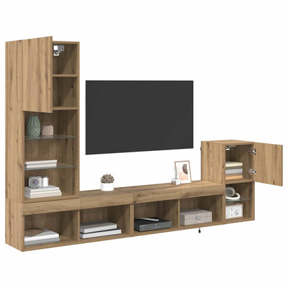 TV Wandmeubels met LED-striplichten Artisan Eiken Bewerkt hout
