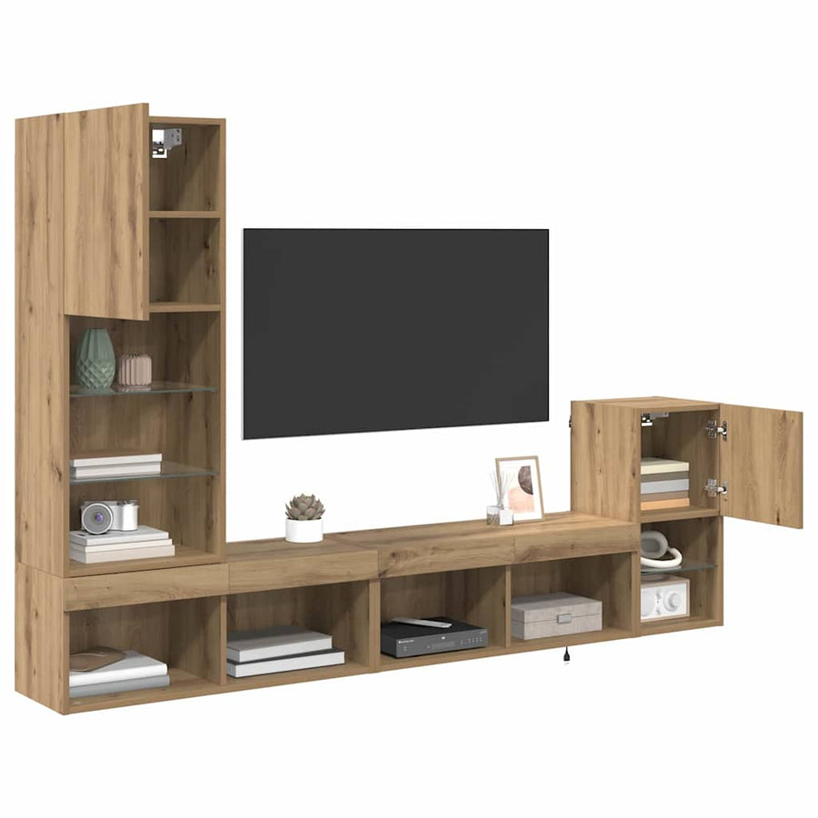 TV Wandmeubels met LED-striplichten Artisan Eiken Bewerkt hout