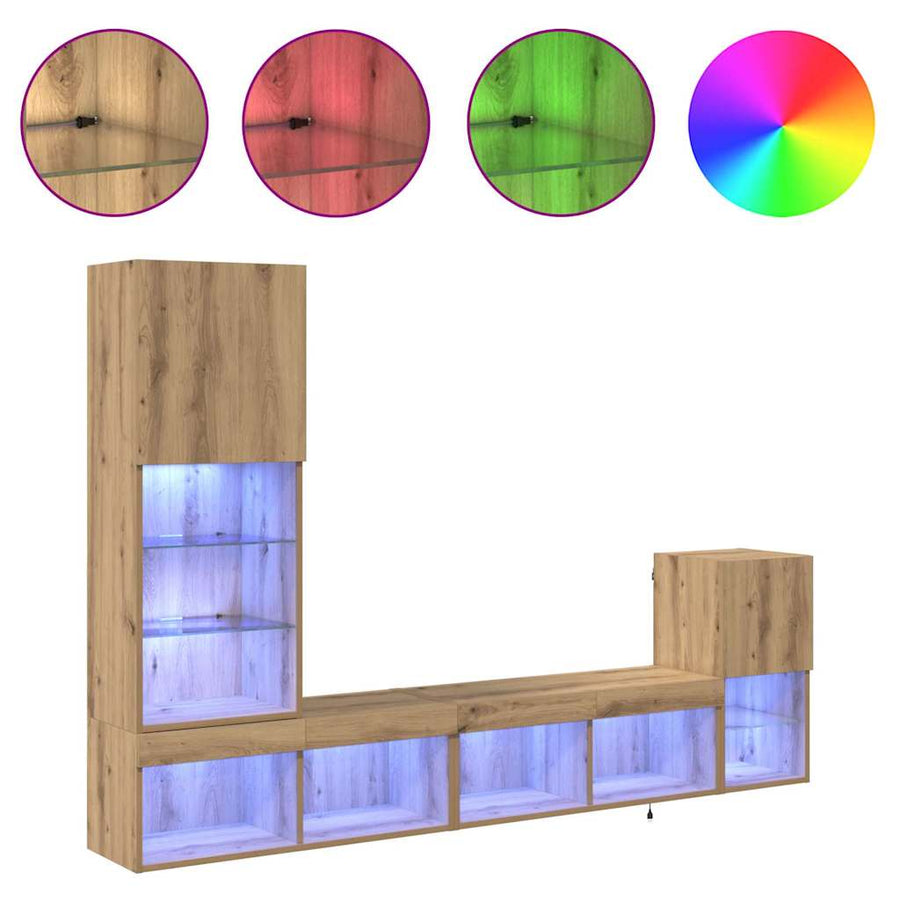 TV Wandmeubels met LED-striplichten Artisan Eiken Bewerkt hout