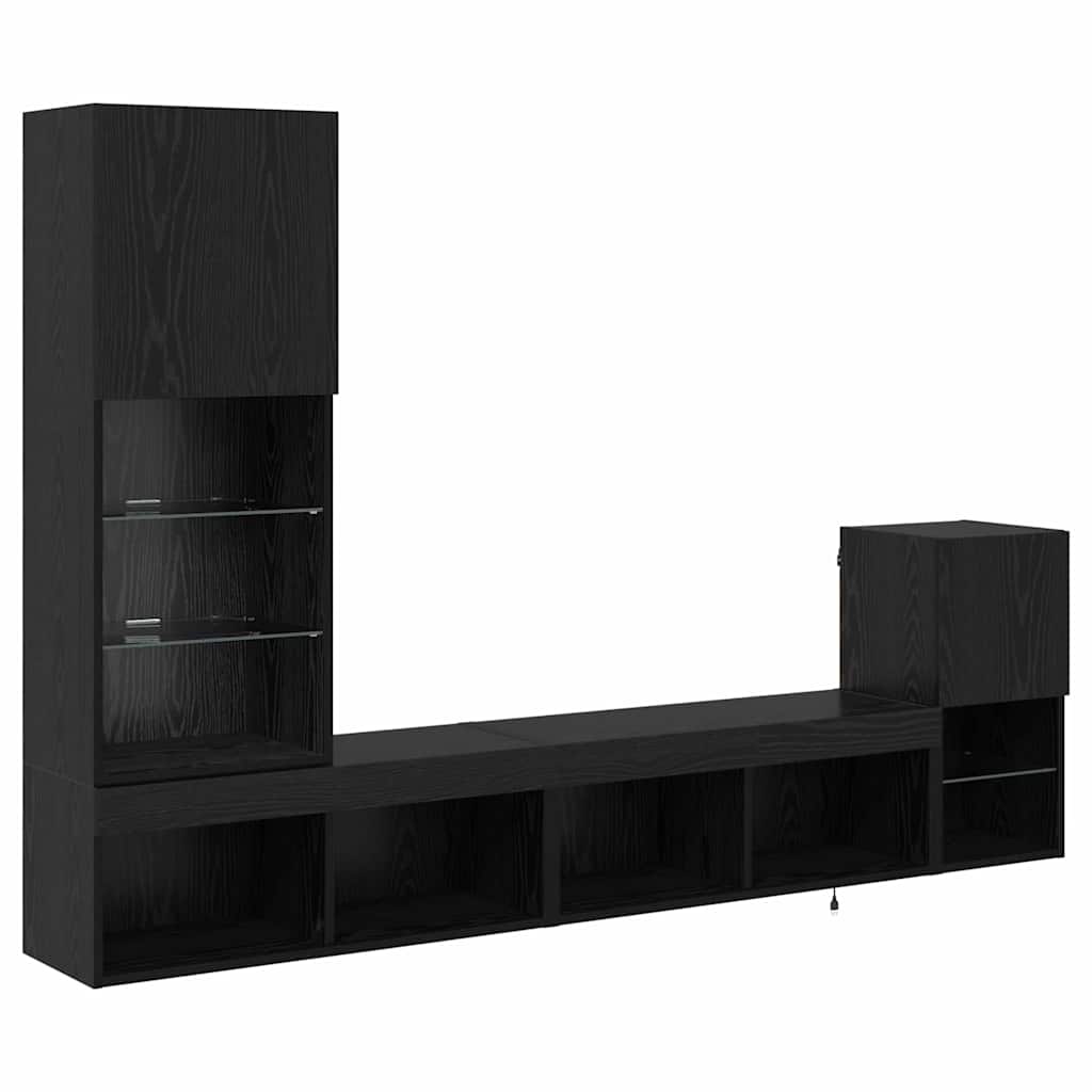 TV Wandmeubels met LED-striplichten Zwart Eiken Bewerkt hout