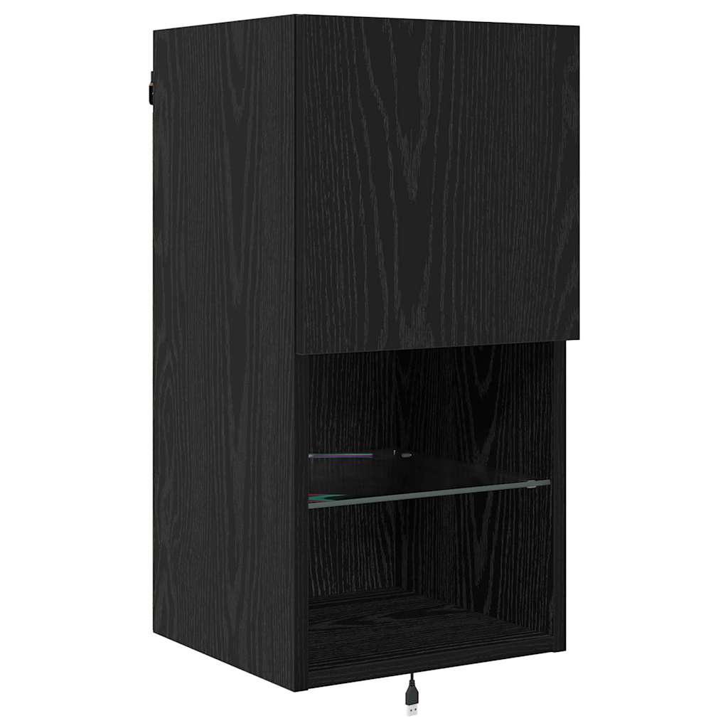TV Wandmeubels met LED-striplichten Zwart Eiken Bewerkt hout
