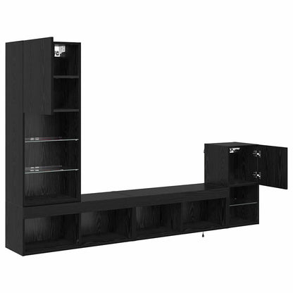 TV Wandmeubels met LED-striplichten Zwart Eiken Bewerkt hout
