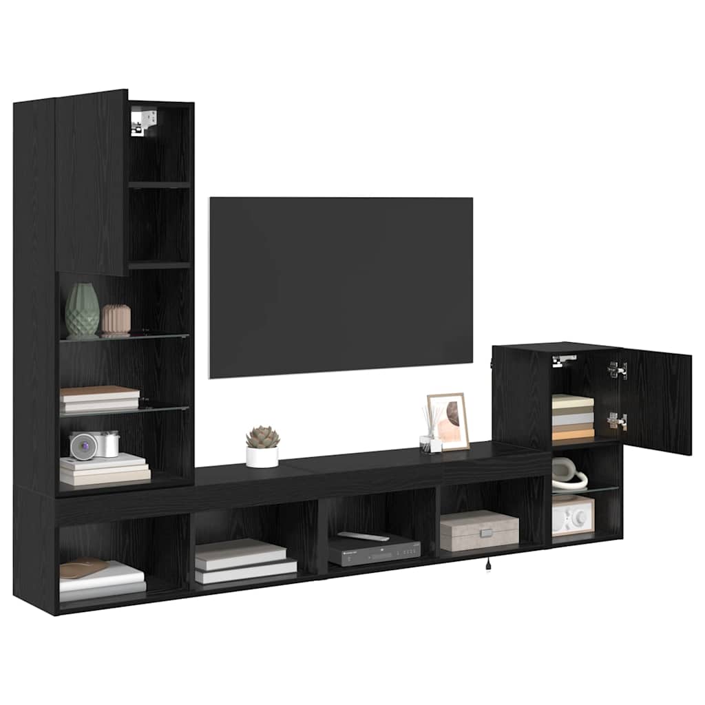 TV Wandmeubels met LED-striplichten Zwart Eiken Bewerkt hout