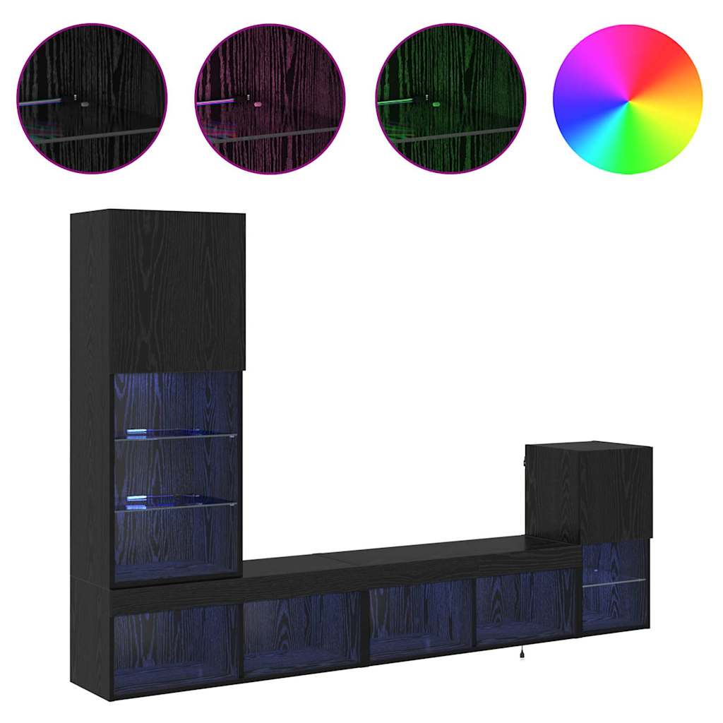 TV Wandmeubels met LED-striplichten Zwart Eiken Bewerkt hout