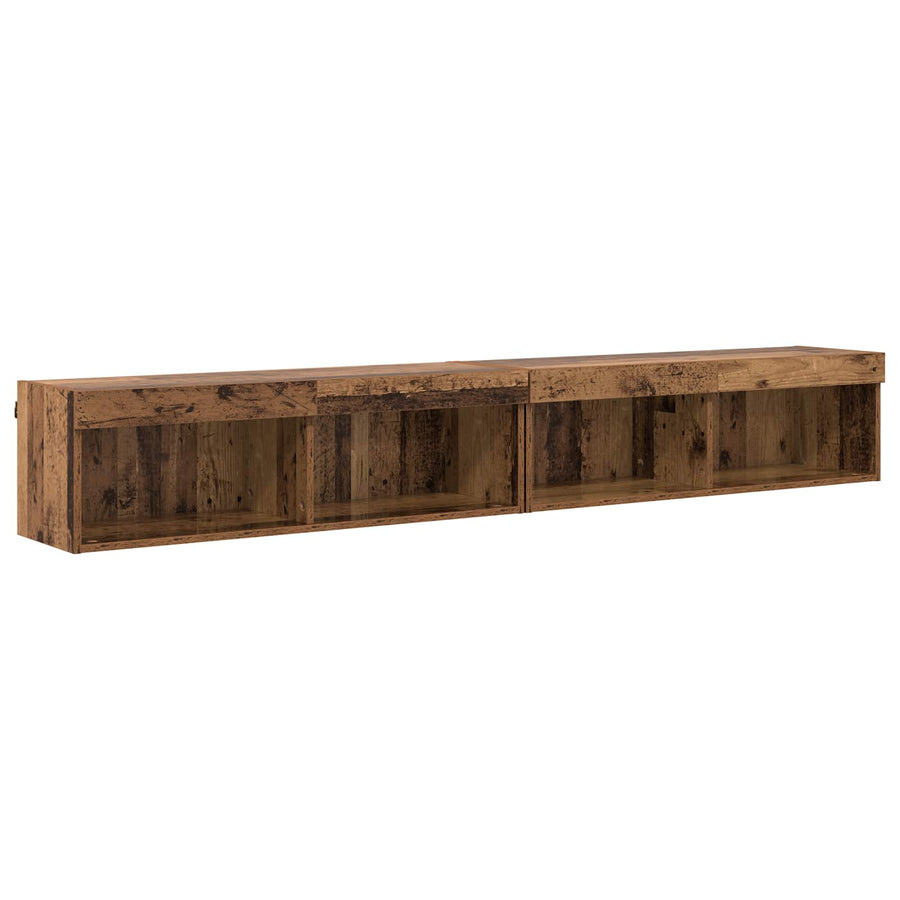 TV Wand Eenheden met LED Wandgemonteerd 5 stuks Oud Hout Bewerkt hout