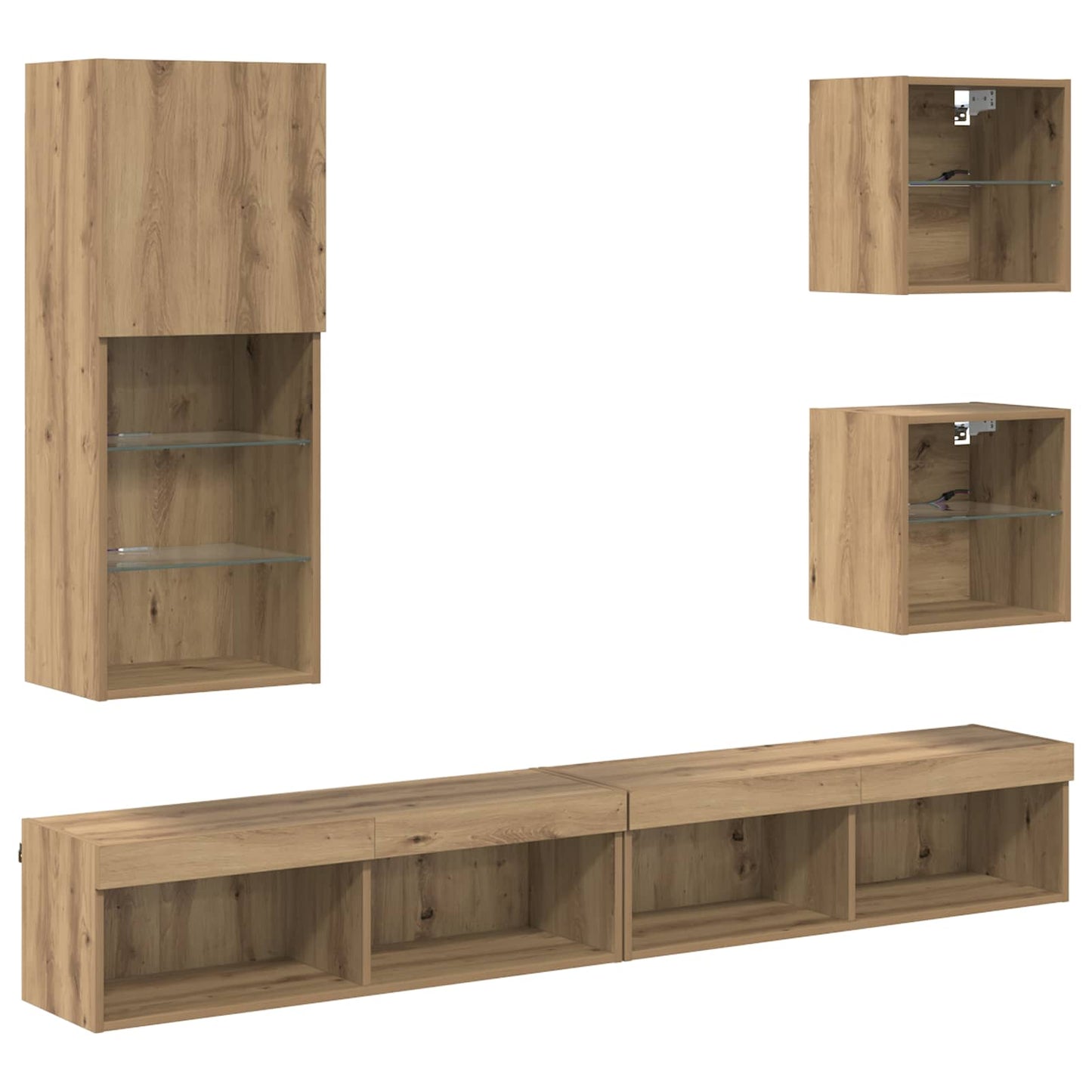 TV Wand Eenheden met LED 5 stuks Artisan Eiken Bewerkt hout