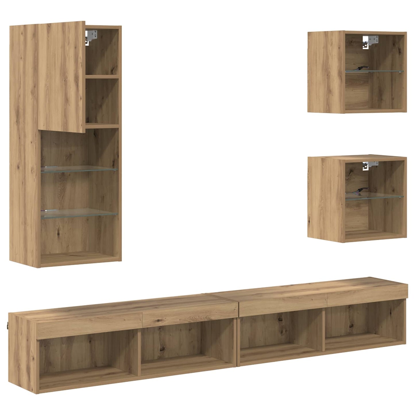 TV Wand Eenheden met LED 5 stuks Artisan Eiken Bewerkt hout