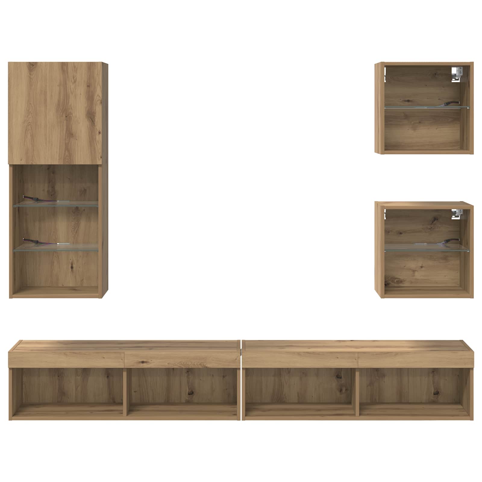 TV Wand Eenheden met LED 5 stuks Artisan Eiken Bewerkt hout