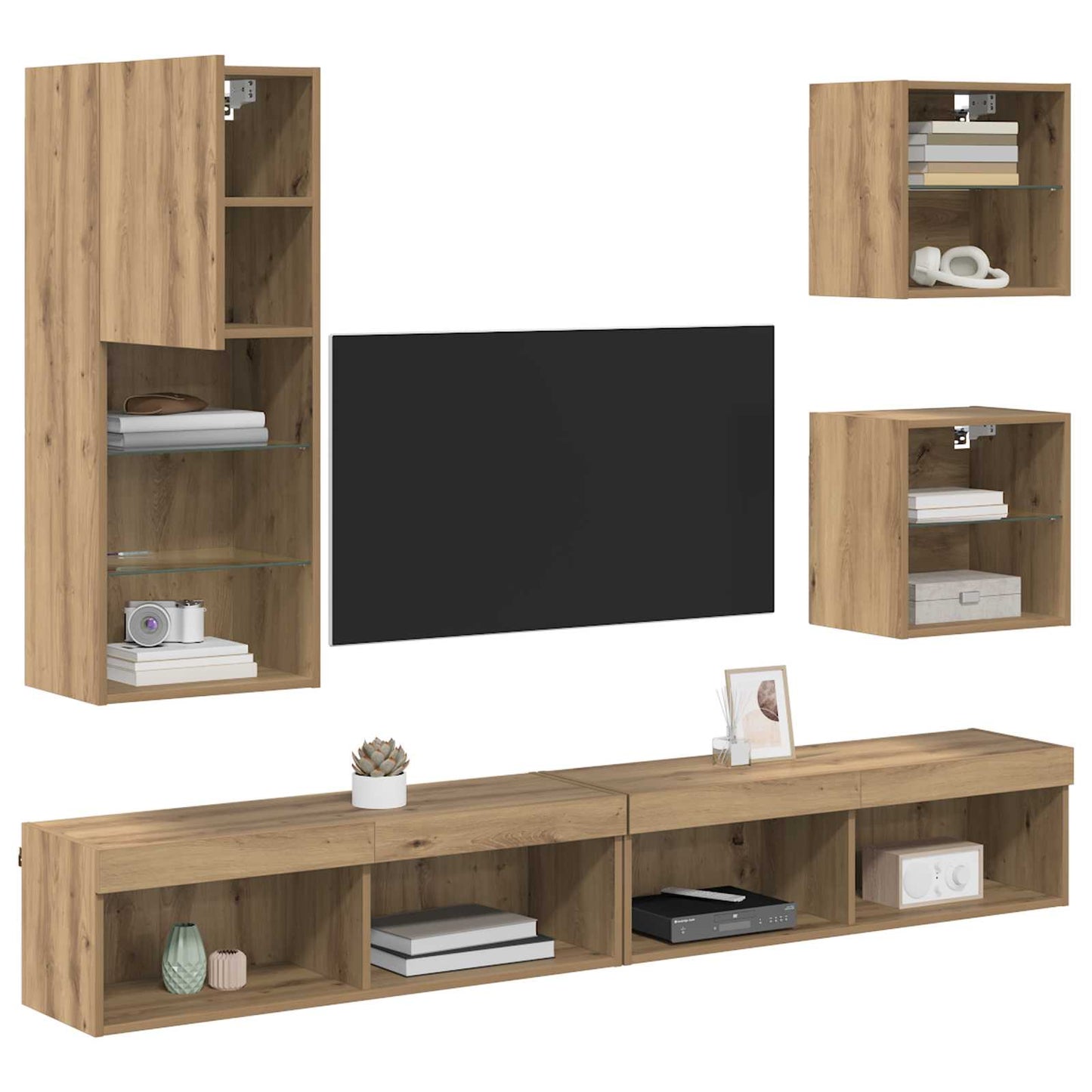 TV Wand Eenheden met LED 5 stuks Artisan Eiken Bewerkt hout