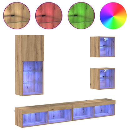 TV Wand Eenheden met LED 5 stuks Artisan Eiken Bewerkt hout