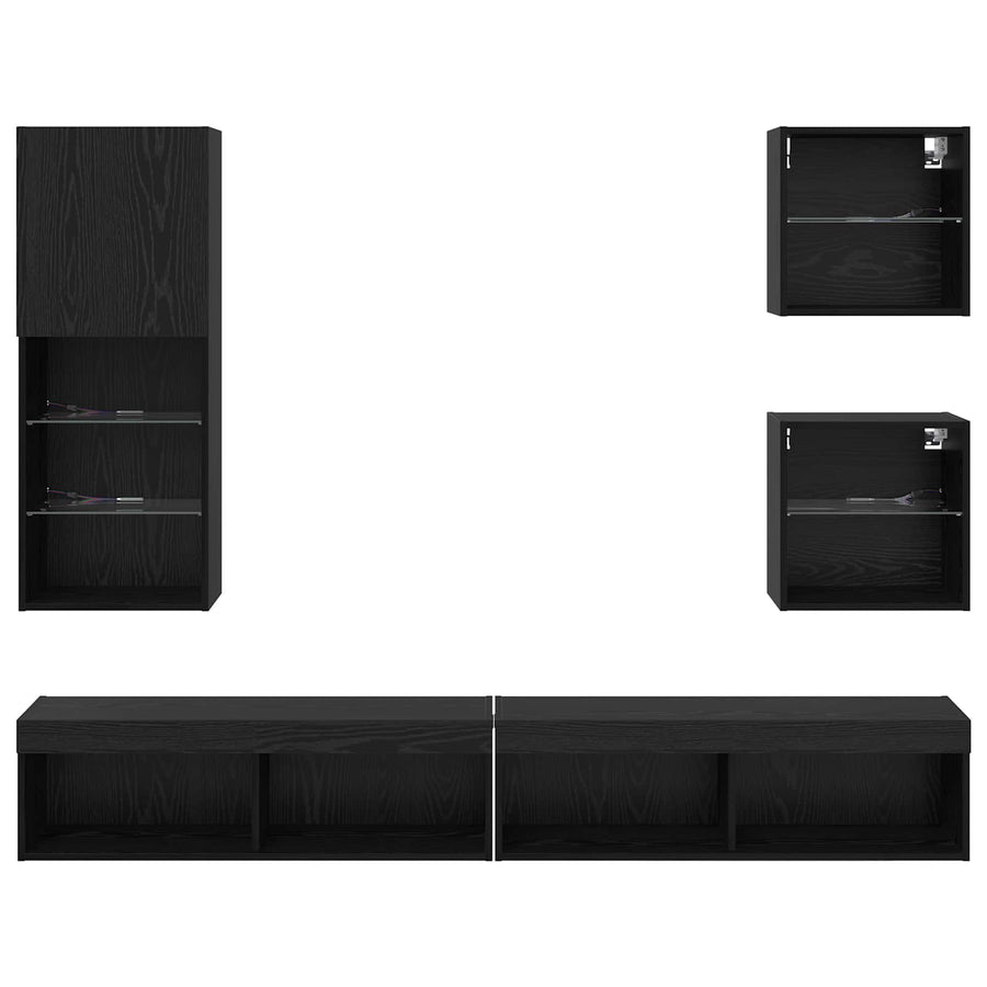 TV Wand Eenheden met LED 5 stuks Zwart Eiken Bewerkt hout