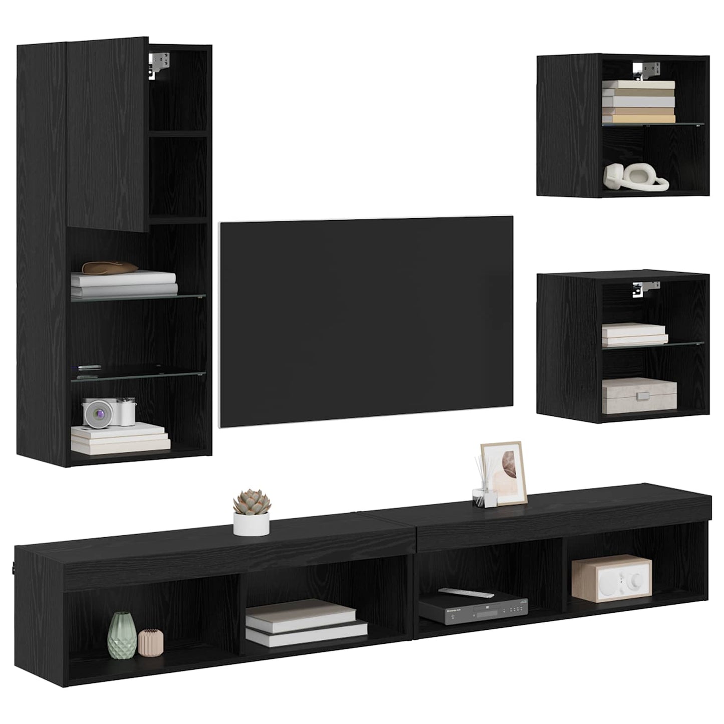 TV Wand Eenheden met LED 5 stuks Zwart Eiken Bewerkt hout