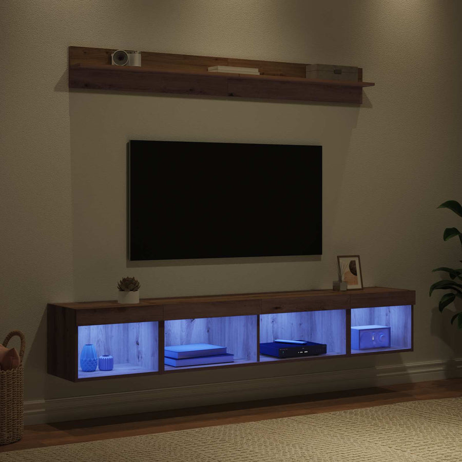 TV Wandkast Set Wandgemonteerd 5 pcs Artisan Eiken Bewerkt hout