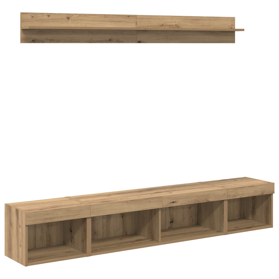 TV Wandkast Set Wandgemonteerd 5 pcs Artisan Eiken Bewerkt hout