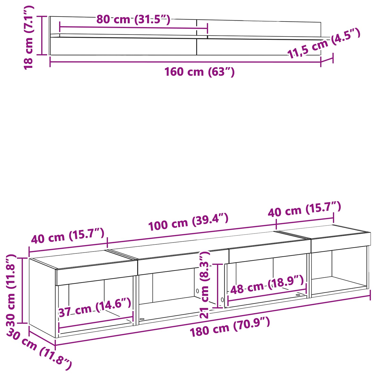 TV Wandkast Set Wandgemonteerd 5 pcs Artisan Eiken Bewerkt hout