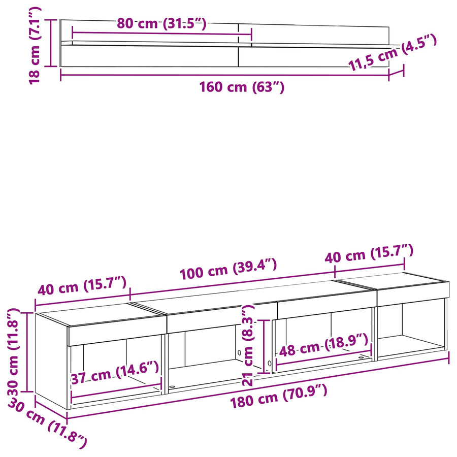 TV Wandkast Set Wandgemonteerd 5 pcs Artisan Eiken Bewerkt hout