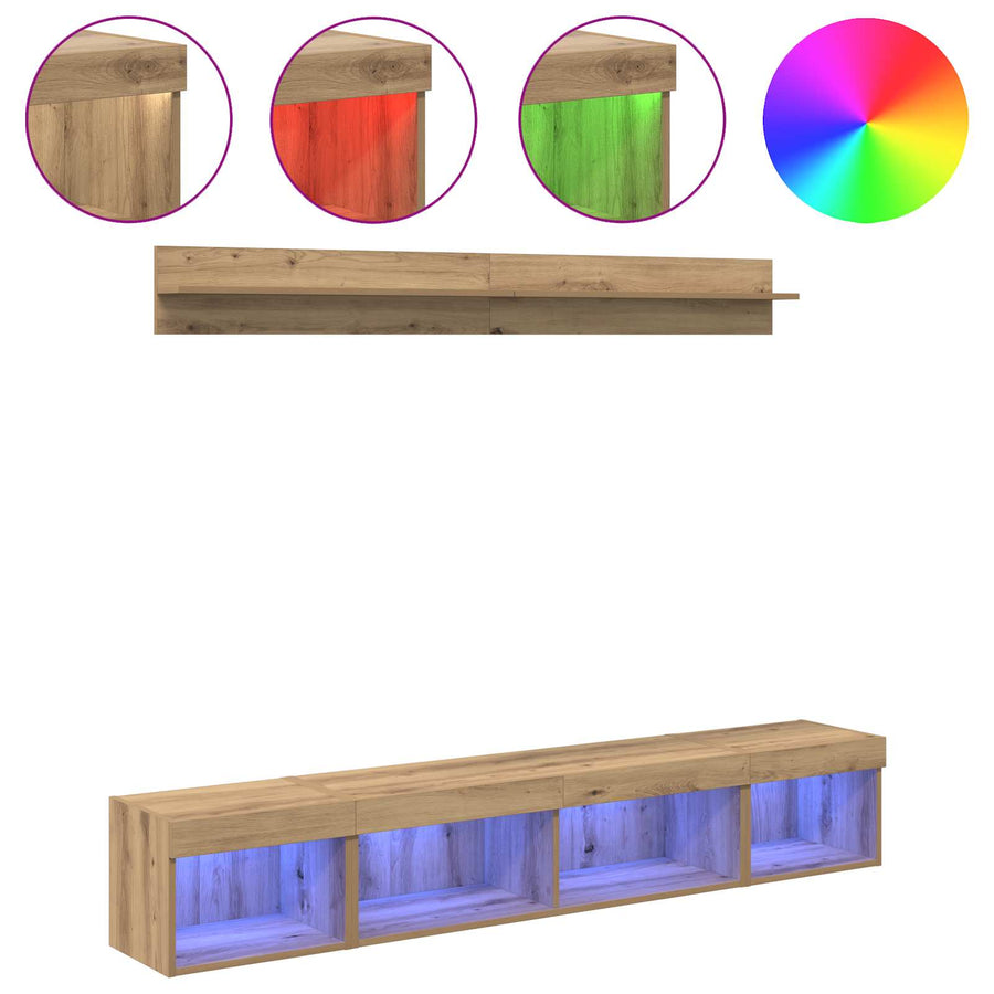 TV Wandkast Set Wandgemonteerd 5 pcs Artisan Eiken Bewerkt hout