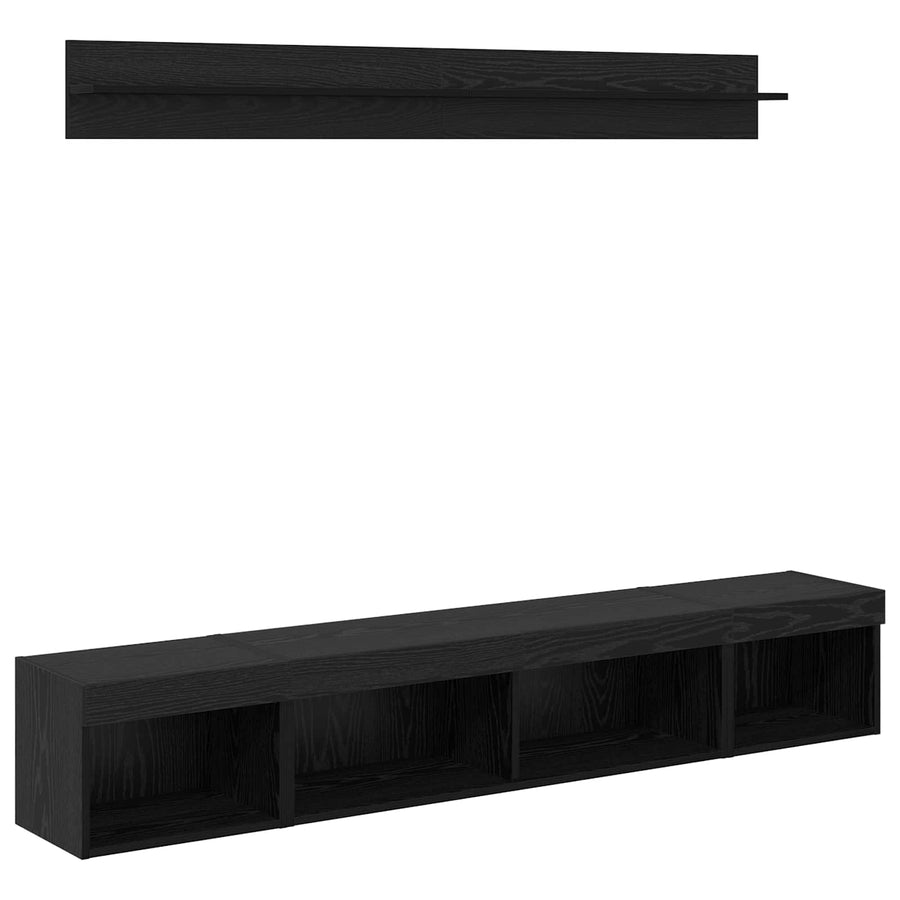 TV Wandkast Set with LED String Lights 5 pcs Zwart Eiken Bewerkt hout