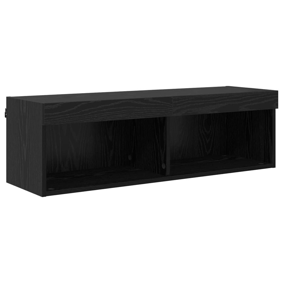 TV Wandkast Set with LED String Lights 5 pcs Zwart Eiken Bewerkt hout