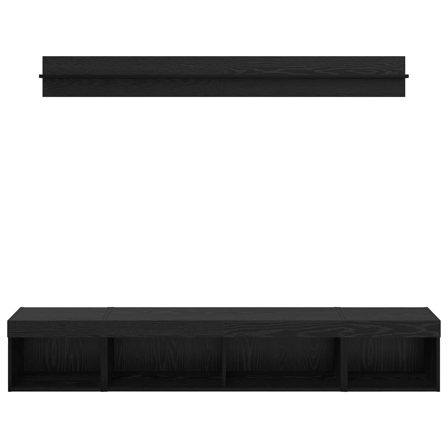 TV Wandkast Set with LED String Lights 5 pcs Zwart Eiken Bewerkt hout
