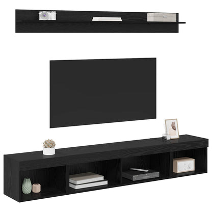 TV Wandkast Set with LED String Lights 5 pcs Zwart Eiken Bewerkt hout