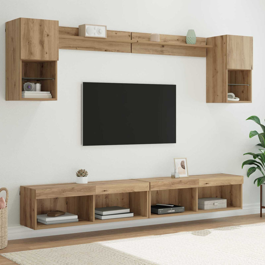 TV Wand Eenheden met LED 6 pcs Artisan Eiken Bewerkt hout
