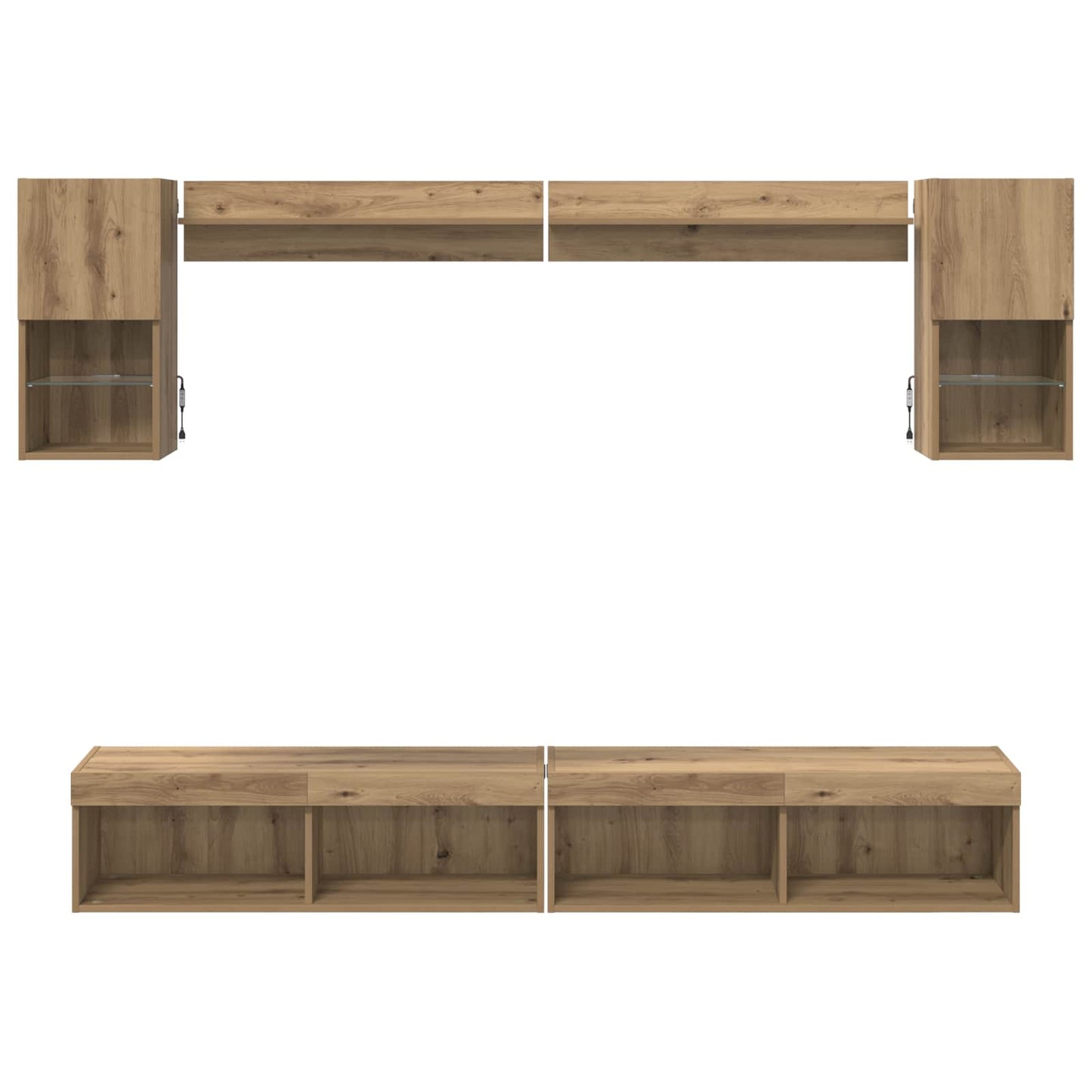TV Wand Eenheden met LED 6 pcs Artisan Eiken Bewerkt hout
