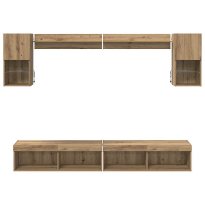 TV Wand Eenheden met LED 6 pcs Artisan Eiken Bewerkt hout