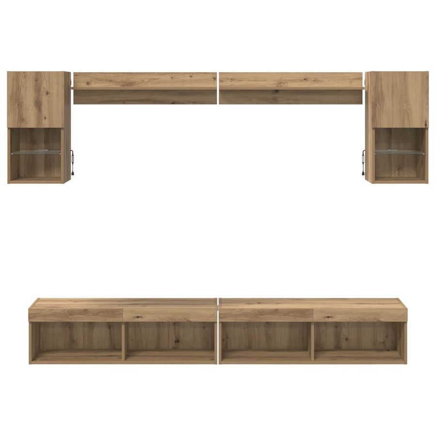 TV Wand Eenheden met LED 6 pcs Artisan Eiken Bewerkt hout