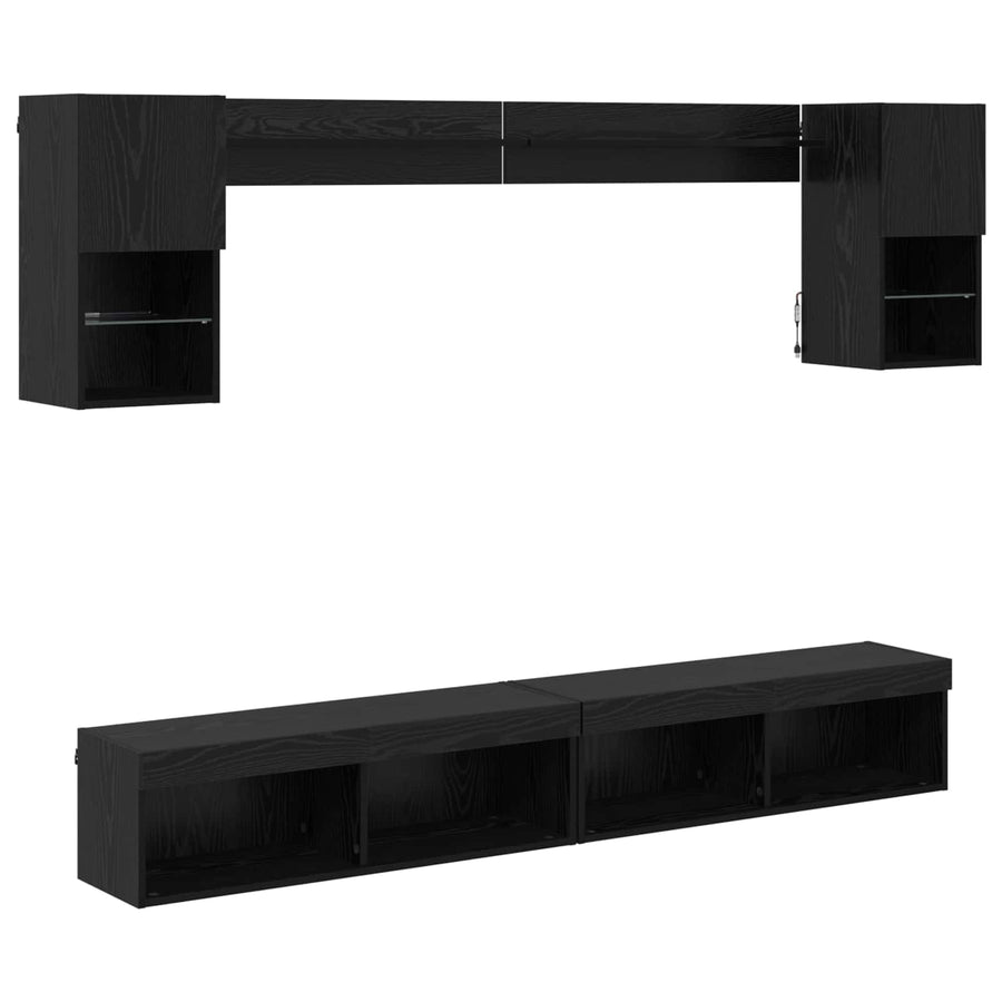 TV Wand Eenheden met LED 6 pcs Zwart Eiken Bewerkt hout