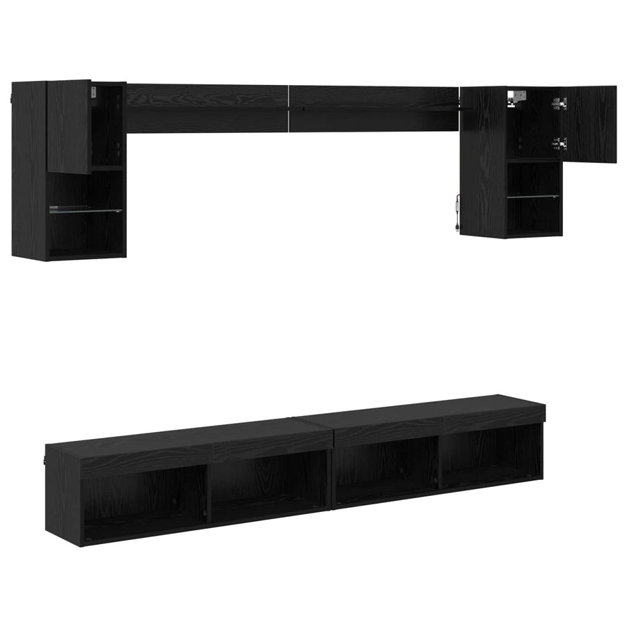 TV Wand Eenheden met LED 6 pcs Zwart Eiken Bewerkt hout