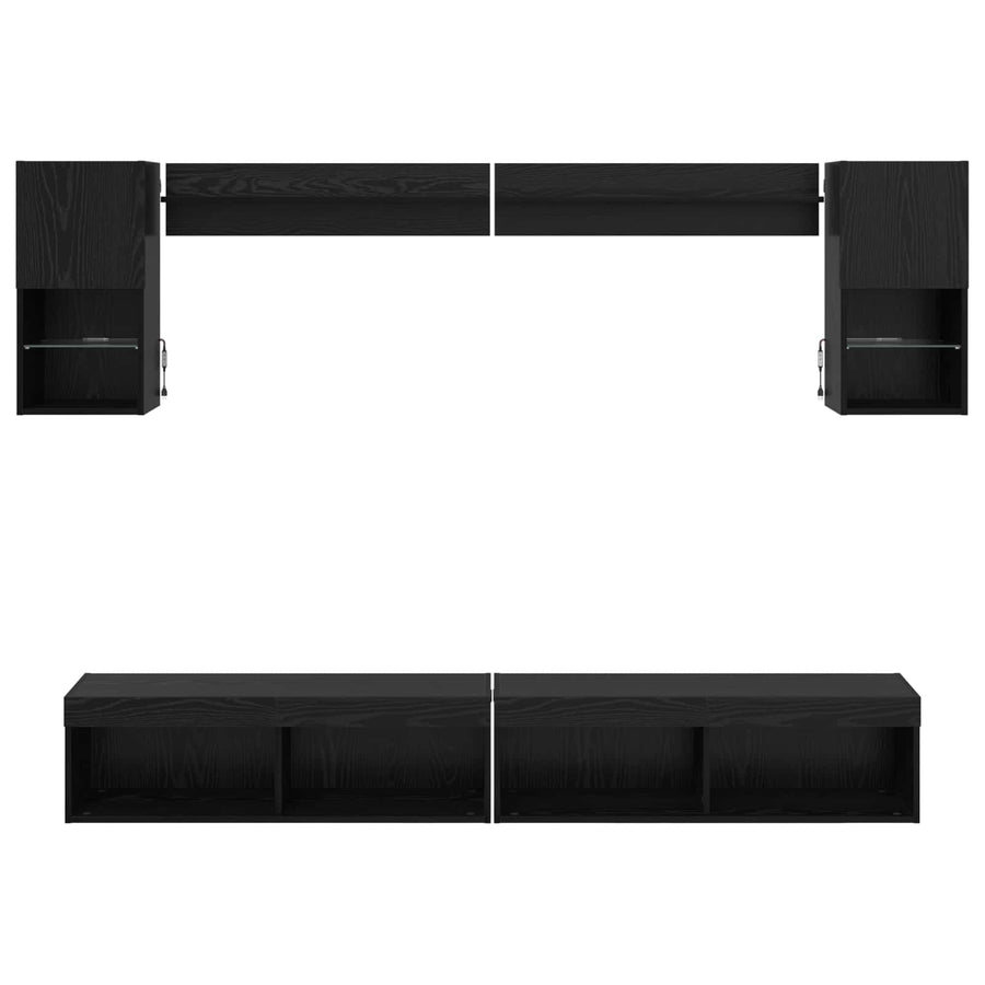 TV Wand Eenheden met LED 6 pcs Zwart Eiken Bewerkt hout